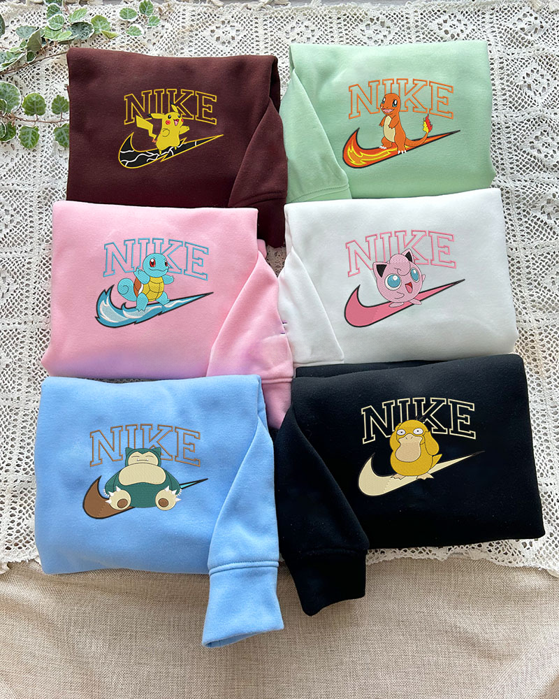 Pokemon x NK1 Embroidered Shirt Anime Pikachu Bulbasaur Charmander Charmeleon Squirtle Jigglypuff Psyduck Snorlax tshirt/sweatshirt