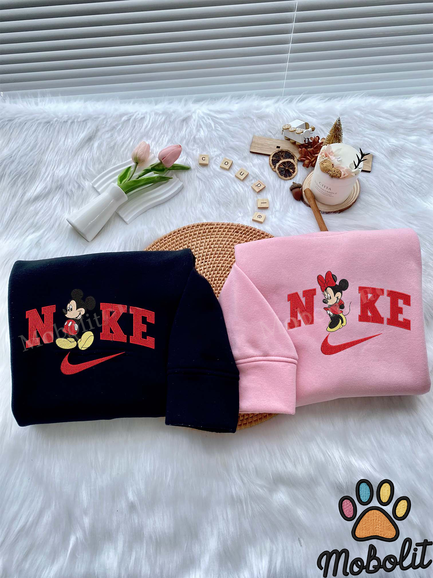 Mickey & Minnie (Disney Land) Couple Matching Shirt Embroidered, Embroidery Sweatshirt Tshirt Hoodie For Fan