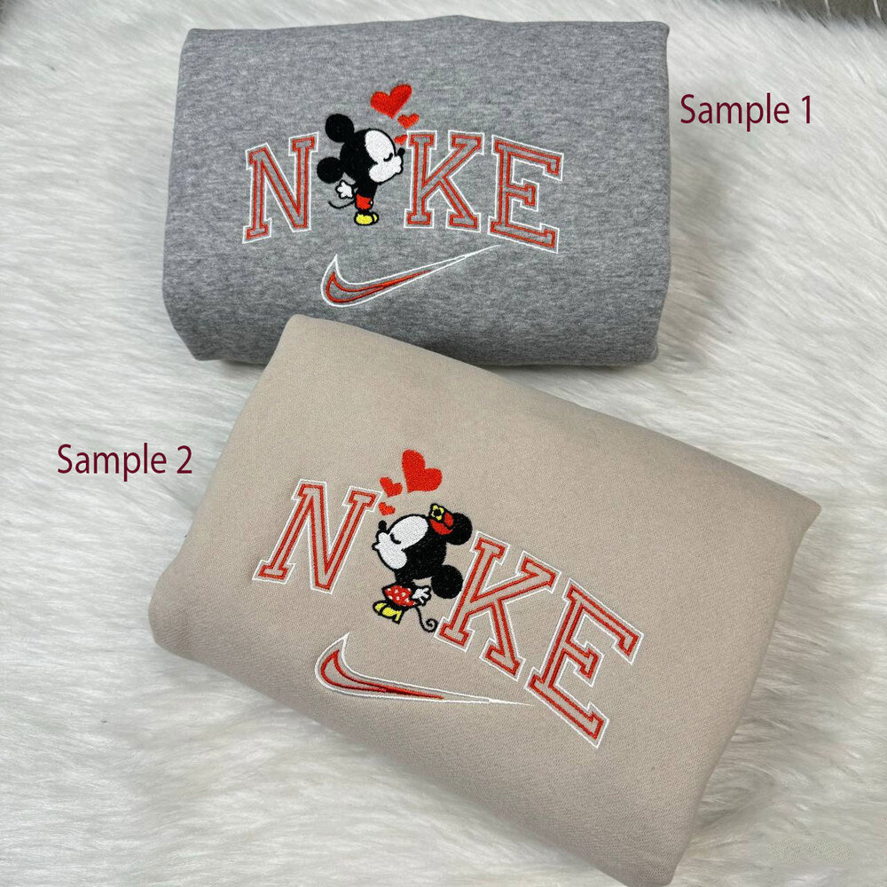 Baby Mickey And Minnie Kiss x NK1  Disney Characters Valentine Day Custom Name Couple Matching Hoodie Tshirt Embroidered Sweatshirt For Fan