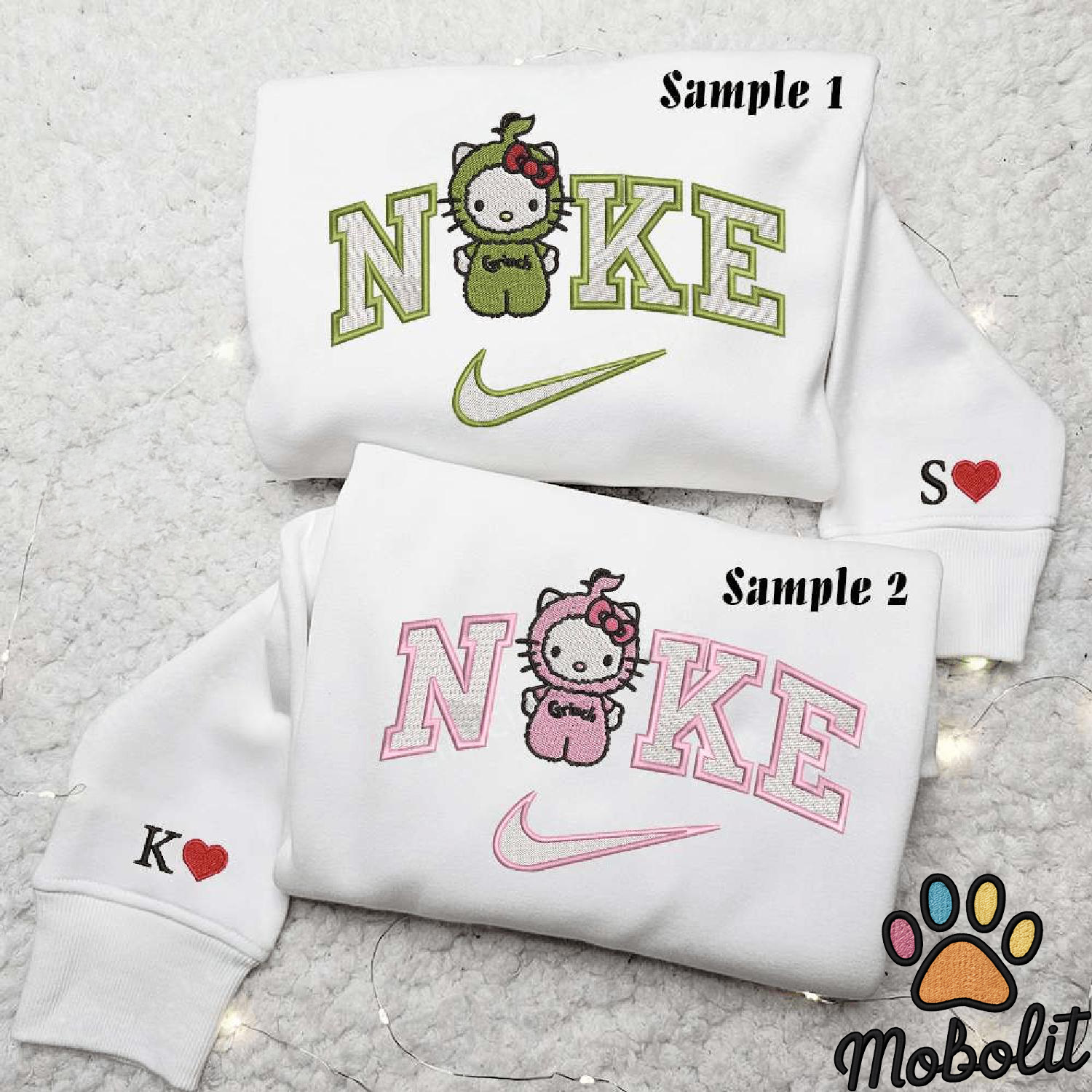 Hello Kitty Grinch  Couple Christmas  Couple Matching Hoodie Tshirt Embroidered  Sweatshirt For Fan