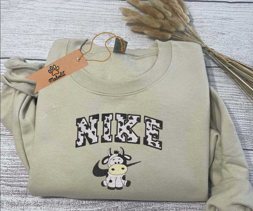 Lovely Cow Embroidered Sweatshirt, Inspired Brand Embroidered Sweatshirt, Brand Embroidered Gift