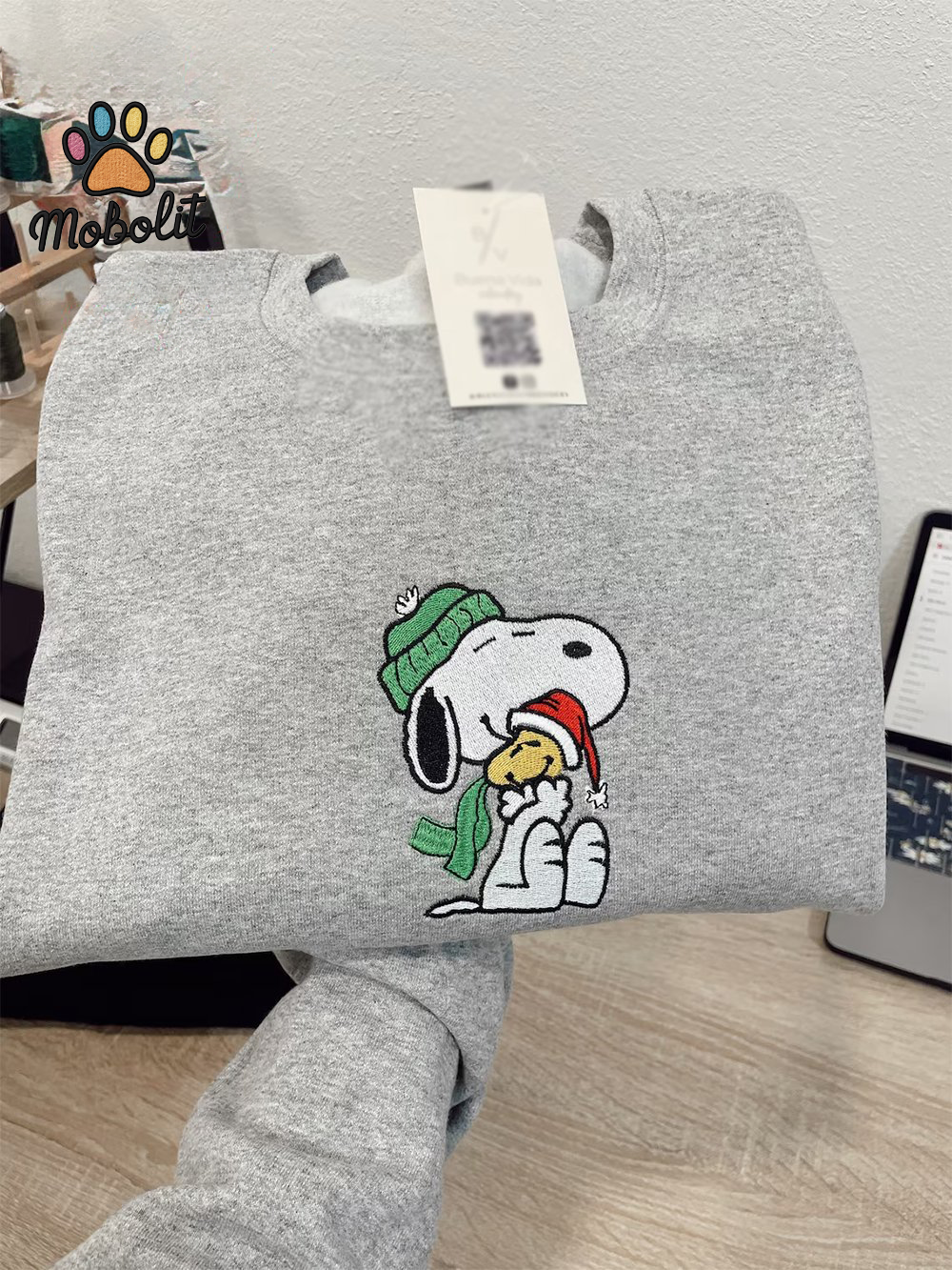 Printed shirt or Embroidered Snoopy And Woodstock Peanuts Christmas Sweatshirt