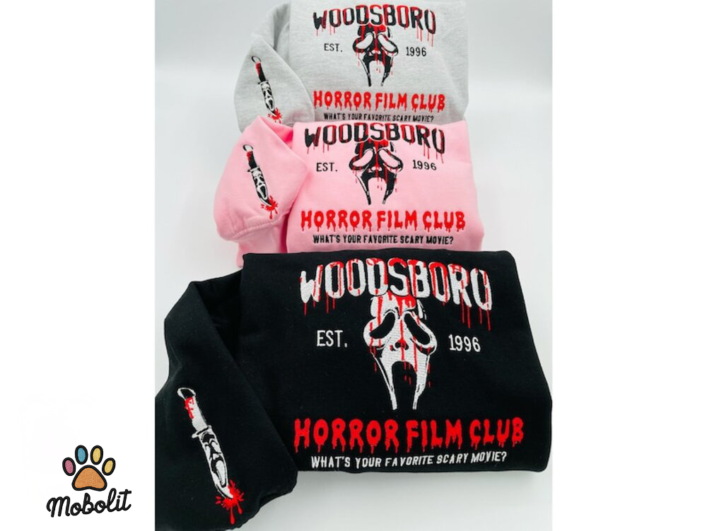 Printed shirt or Embroidered Halloween embroidery sweatshirt/ Scream Horror Fils Club Season, Y2K Style Crewneck Favorite Movie, Woodsboro