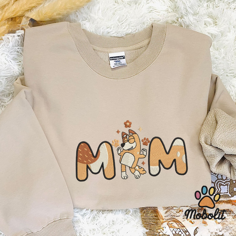 Mother’s Day gifts Bluey Dog Cartoon Mama Embroidered Sweatshirt Embroidered Sweatshirt