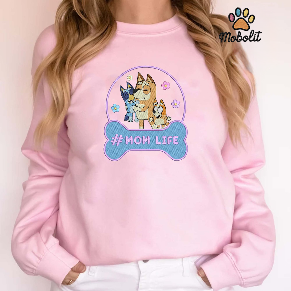 Mother Day, Mom Life, Blue Dog Family Mother Day, Mom Gifts Hoodie Tshirt Embroidered Sweatshirt For Fan