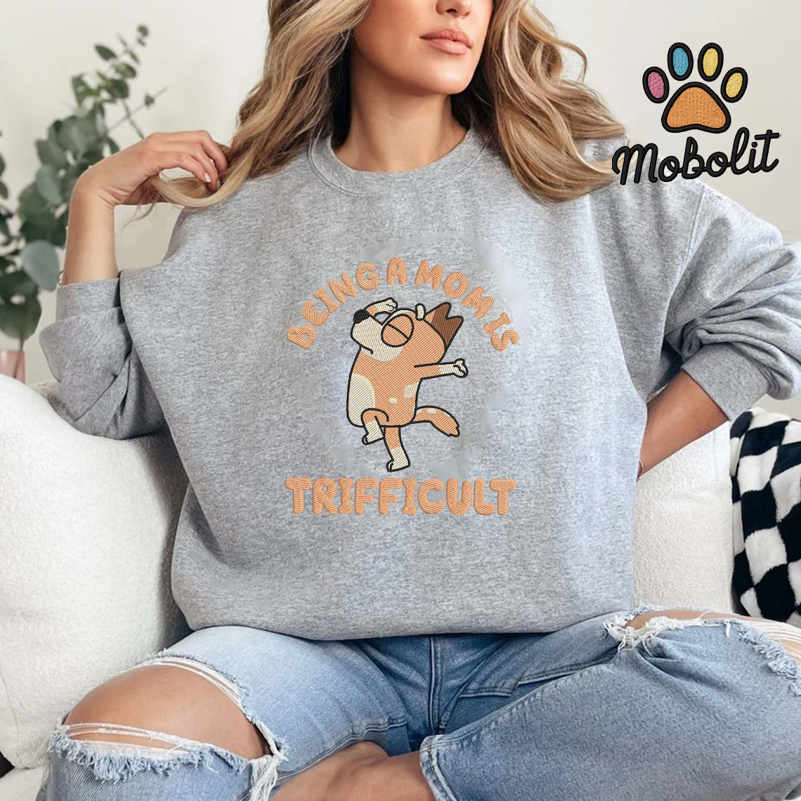 Blue Dog, Mother’s Day, Being A Mom Is Trifficult, Mother Day Gift Hoodie Tshirt Embroidered Sweatshirt For Fan