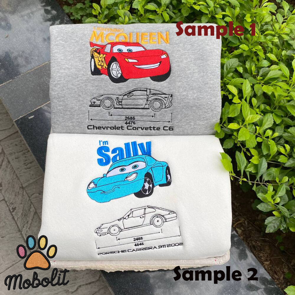 Cute Disney Lightning Mcqueen And Sally Embroidered Shirt Birthday Gift For Women/Her/Him Gift For Him