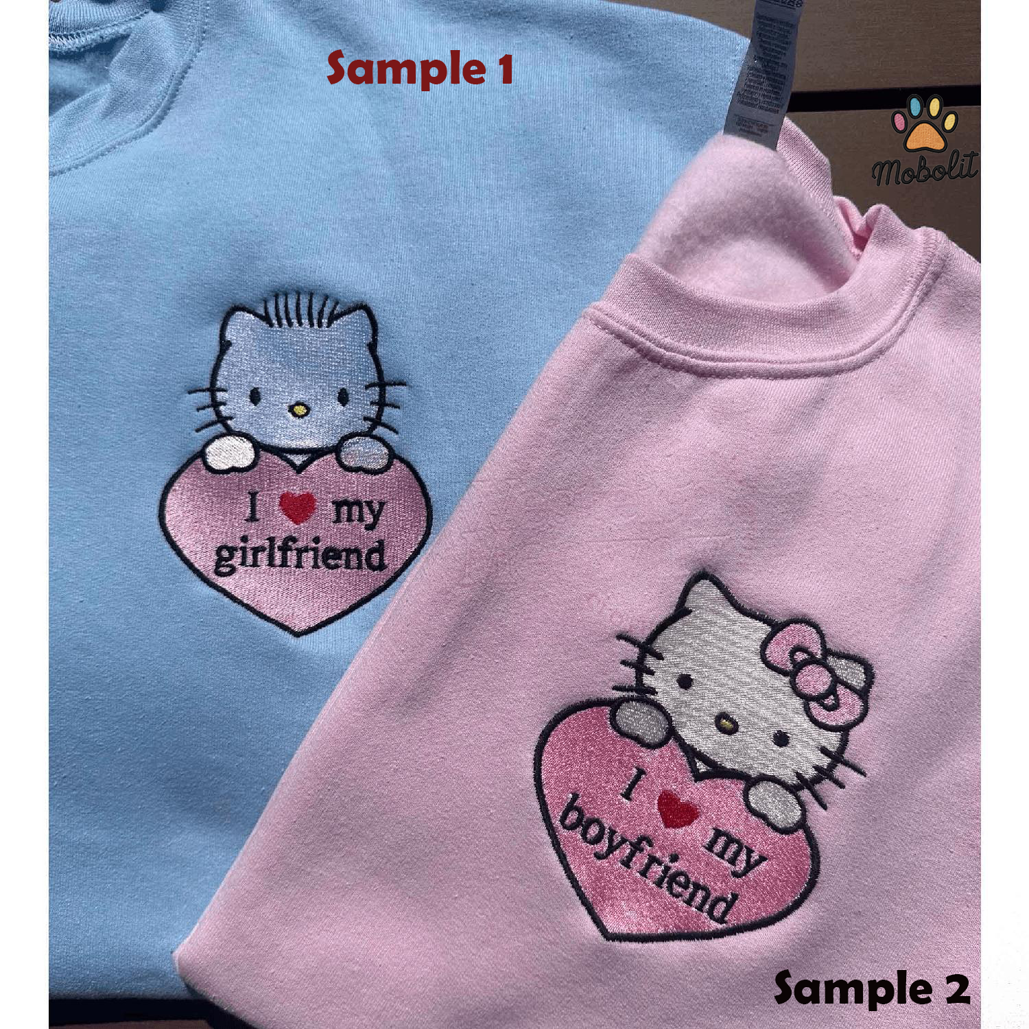 Hello Kitty and Boyfriend Ver7 Couple Embroidered Unisex Crewneck Tshirt/Hoodie/Sweatshirt, Birthday Gift, Gift for Him Her