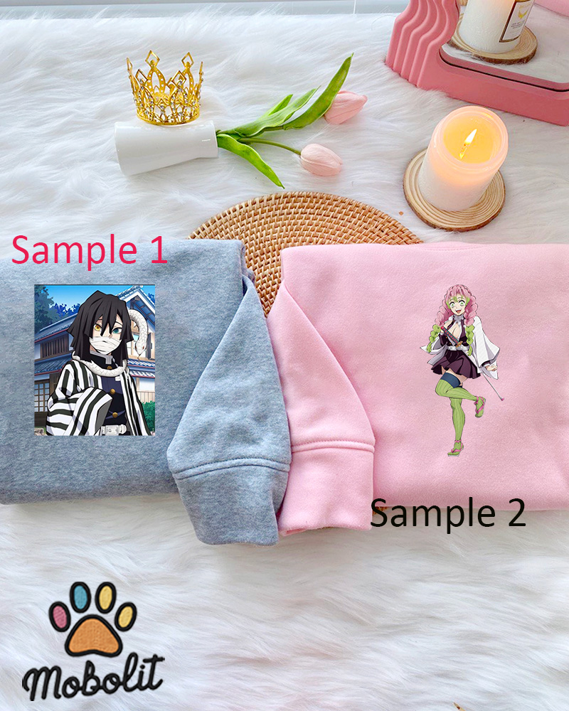 Obanai Iguro and Mitsuri Kanroji Embroidered, Embroidery Sweatshirt Tshirt Hoodie For Fan