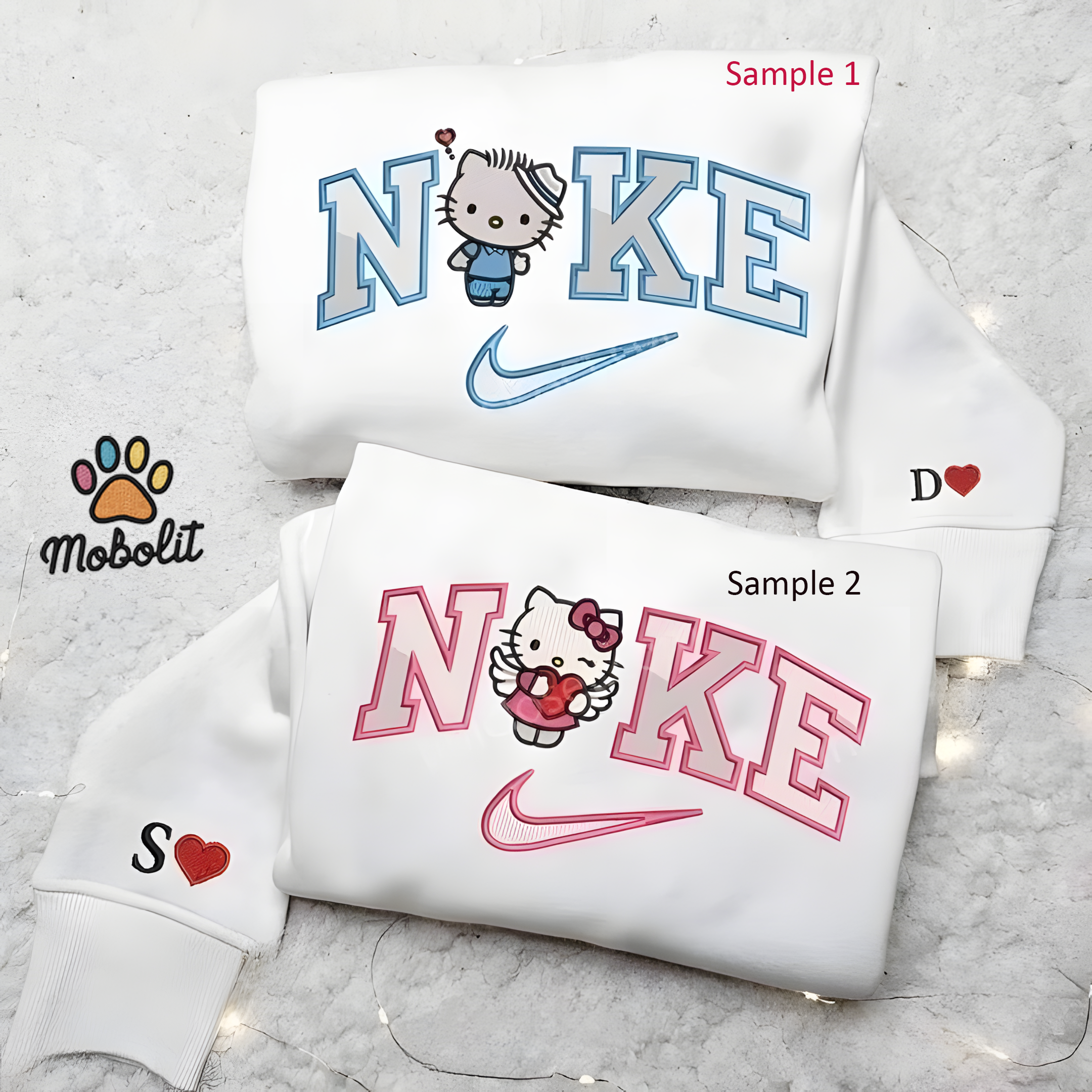 Hello Kitty and Dear Daniel Couple Cartoon Valentine Day Couple Matching Hoodie Tshirt Embroidered  Sweatshirt For Fan