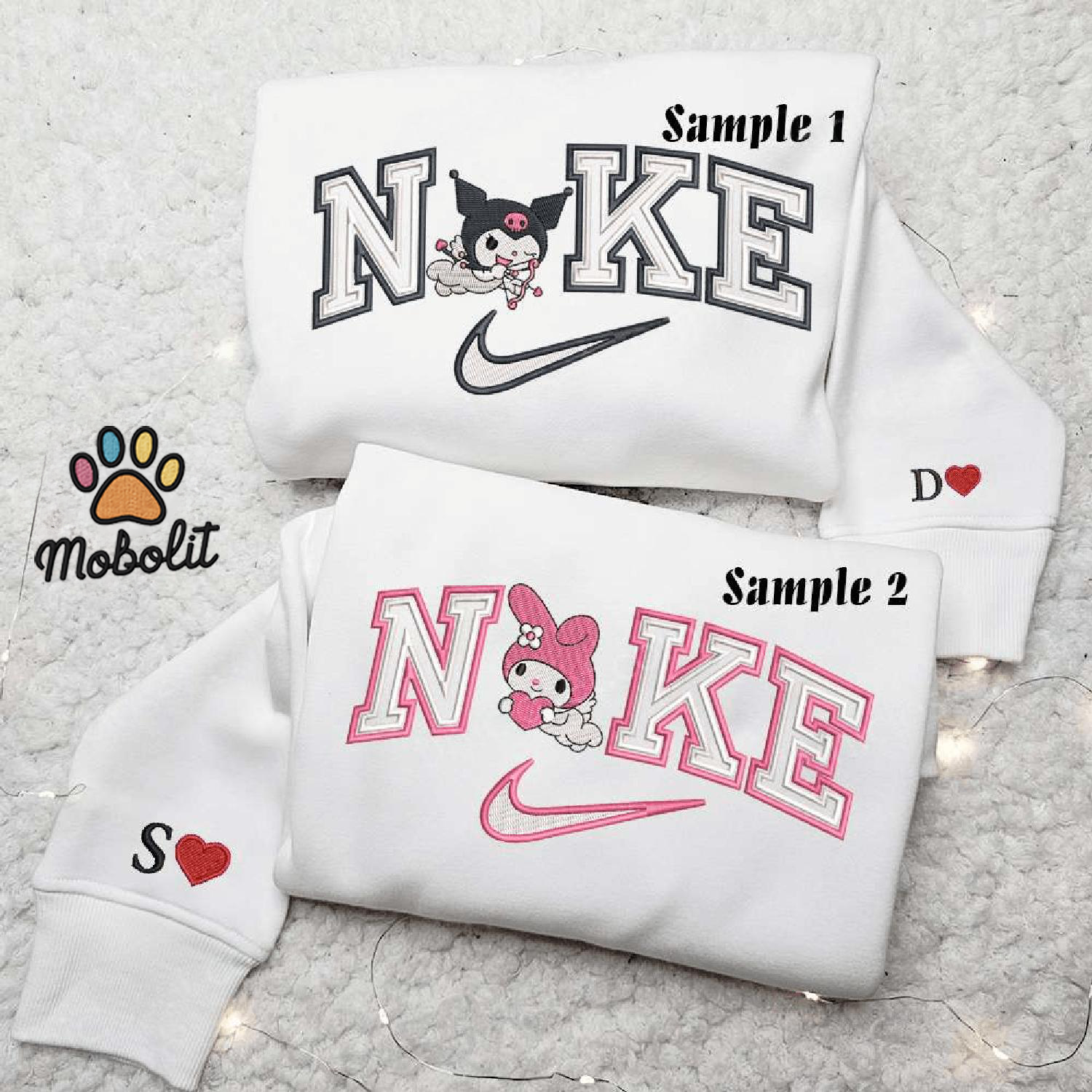 Kuromi And Melody Couple Cartoon Valentine Day Couple Matching Hoodie Tshirt Embroidered  Sweatshirt For Fan