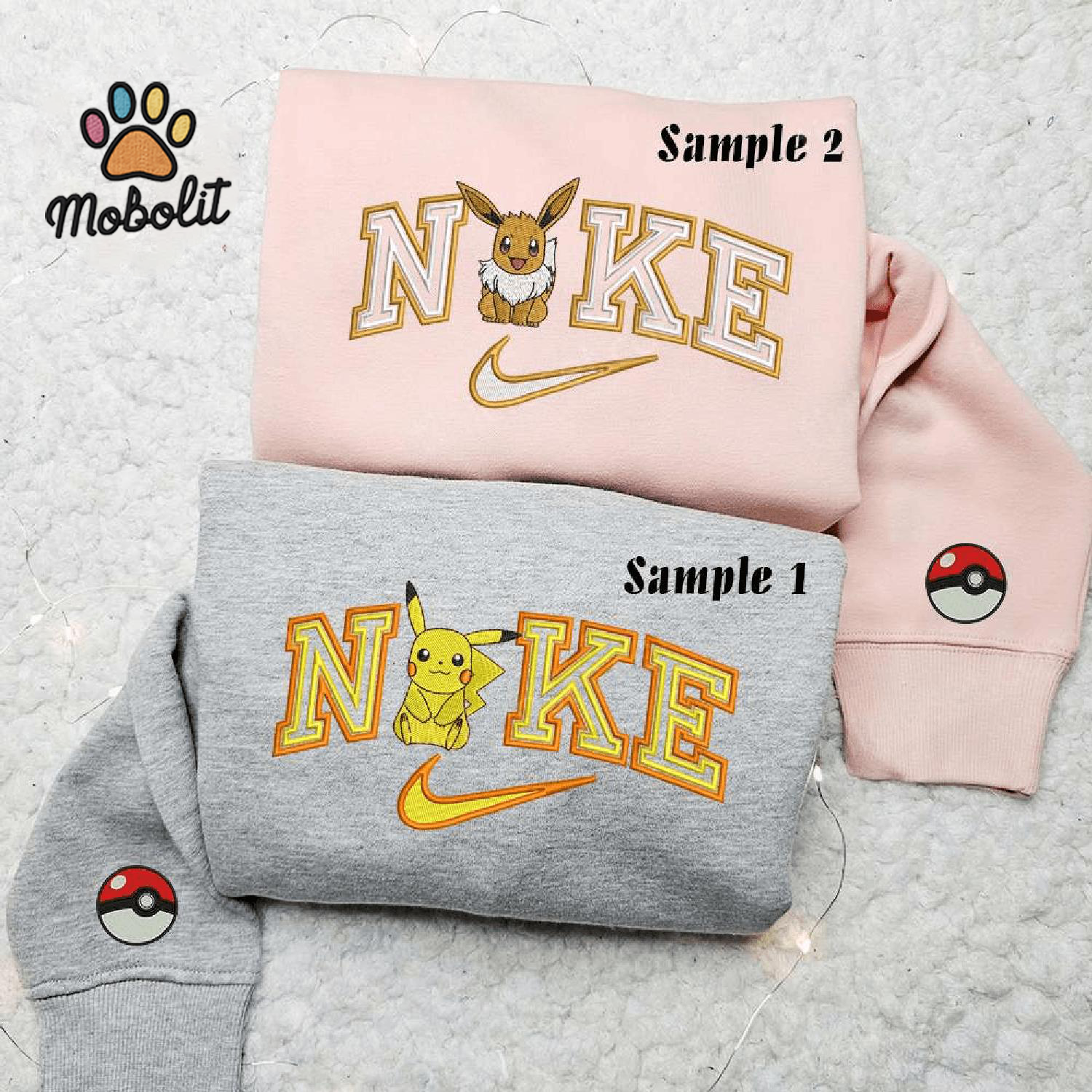 Pikachu And Eevee Pokemon Anime Couple Matching Hoodie Tshirt Embroidered  Sweatshirt For Fan