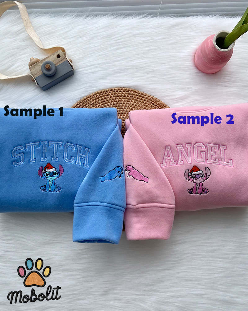 Stitch & Angel  Embroidered Unisex Crewneck Tshirt/Hoodie/Sweatshirt, Birthday Gift, Gift for Him, Gift for Her