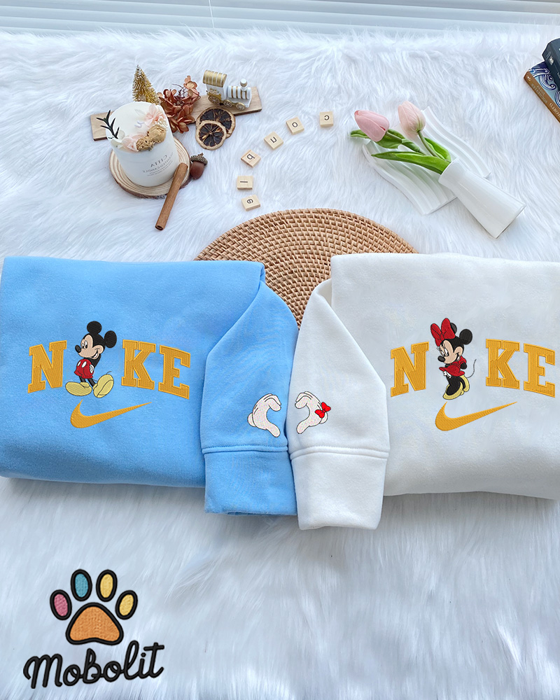 Mickey & Minnie (Disney Land)  Embroidered Unisex Crewneck Tshirt/Hoodie/Sweatshirt, Birthday Gift, Gift for Him, Gift for Her