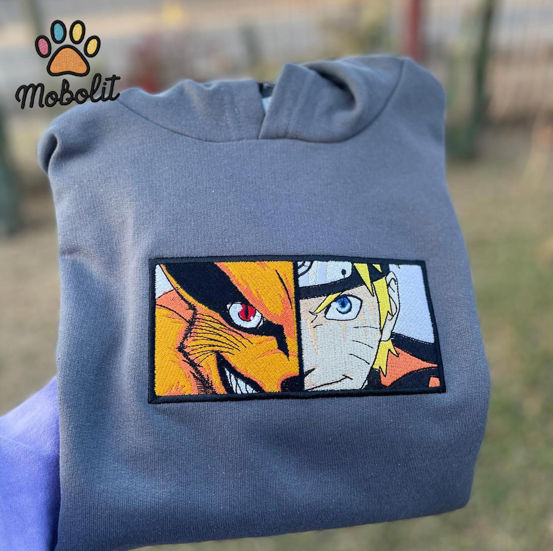 Anime Kurama vs Naruto Embroidered Sweatshirt Tshirt Hoodie For Fan