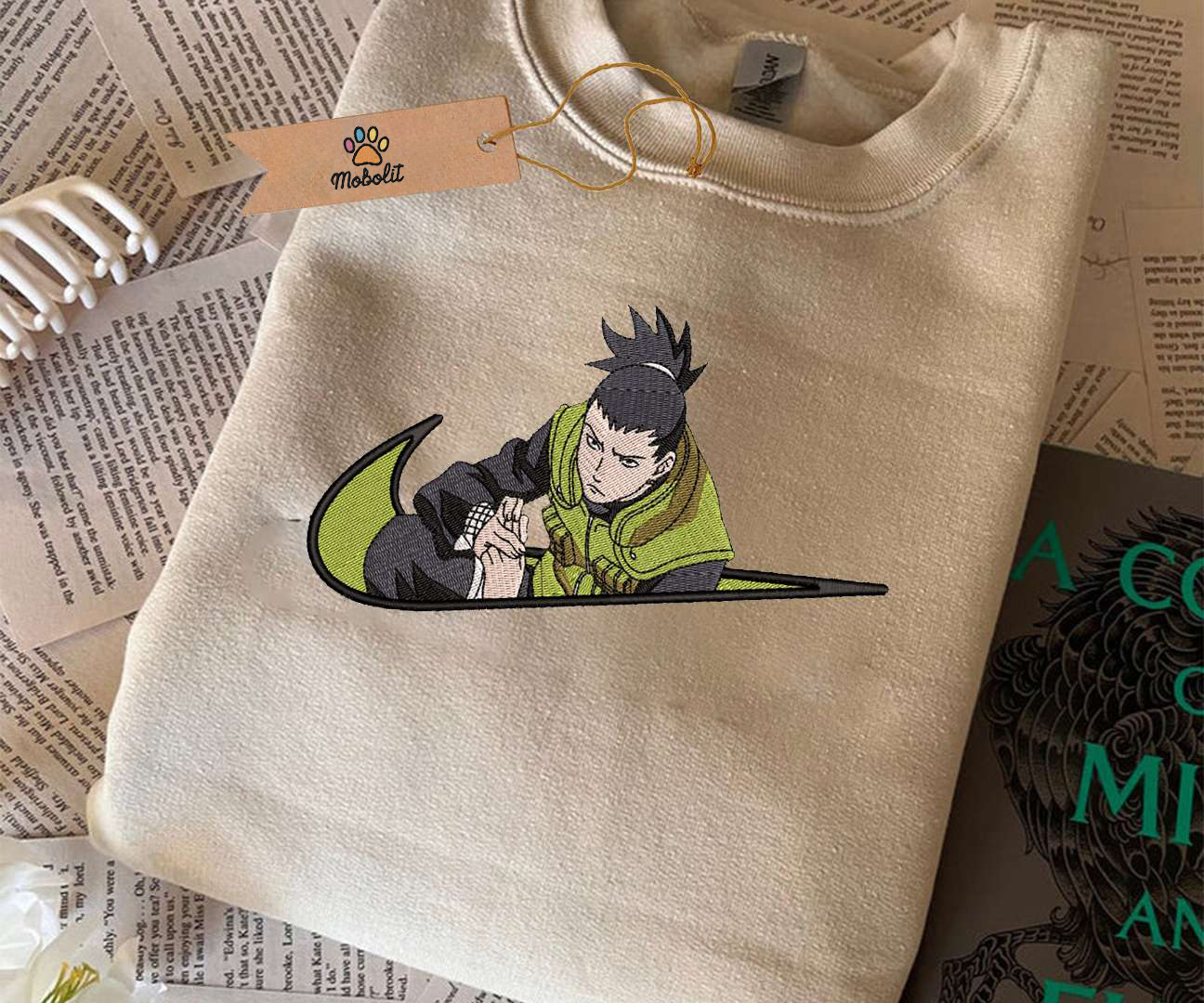 Shikamaru Naruto Embroidered Sweatshirt, Unisex Embroidered Sweatshirt, Anime Embroidered Crewneck,   Anime Sweatshirt, Embroidered Gift