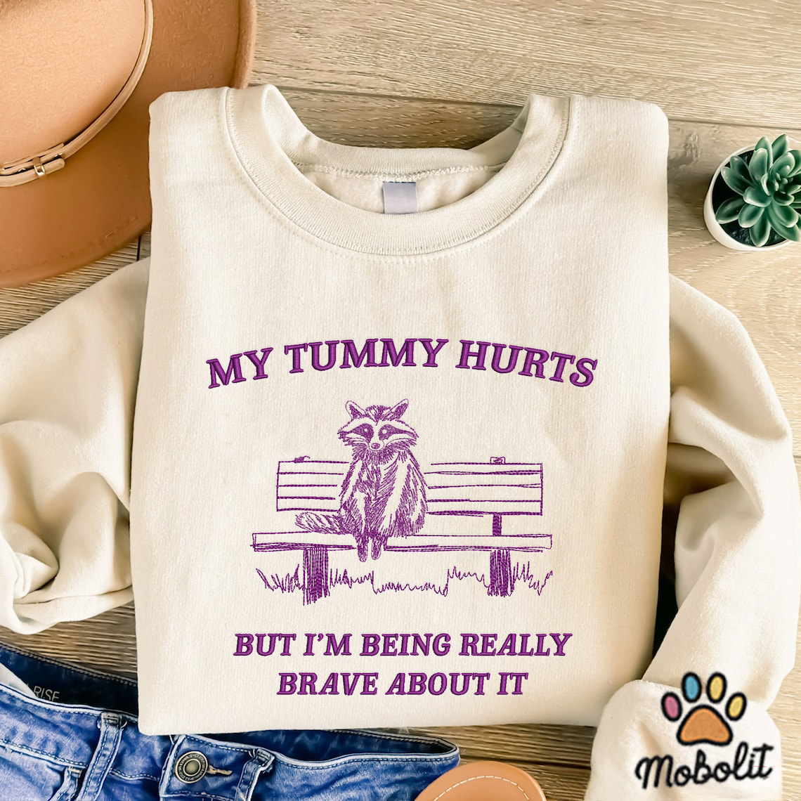 My Tummy Hurts Raccoon Shirt Raccoon Embroidered Shirt Meme  Meme Top Raccoon Unisex