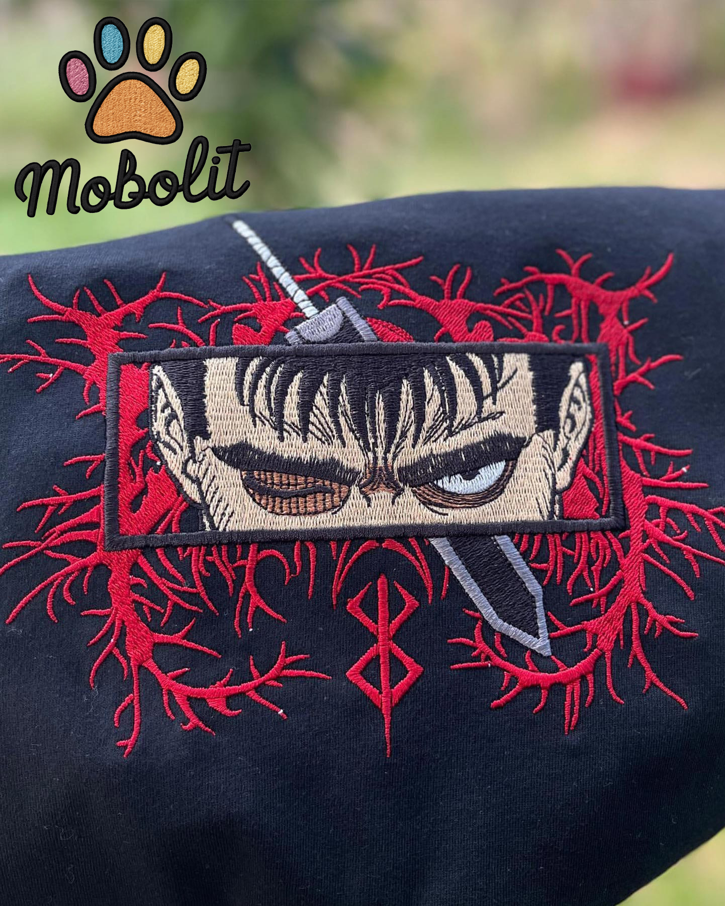 Anime Black Swordsman Guts Embroidered Sweatshirt Tshirt Hoodie For Fan