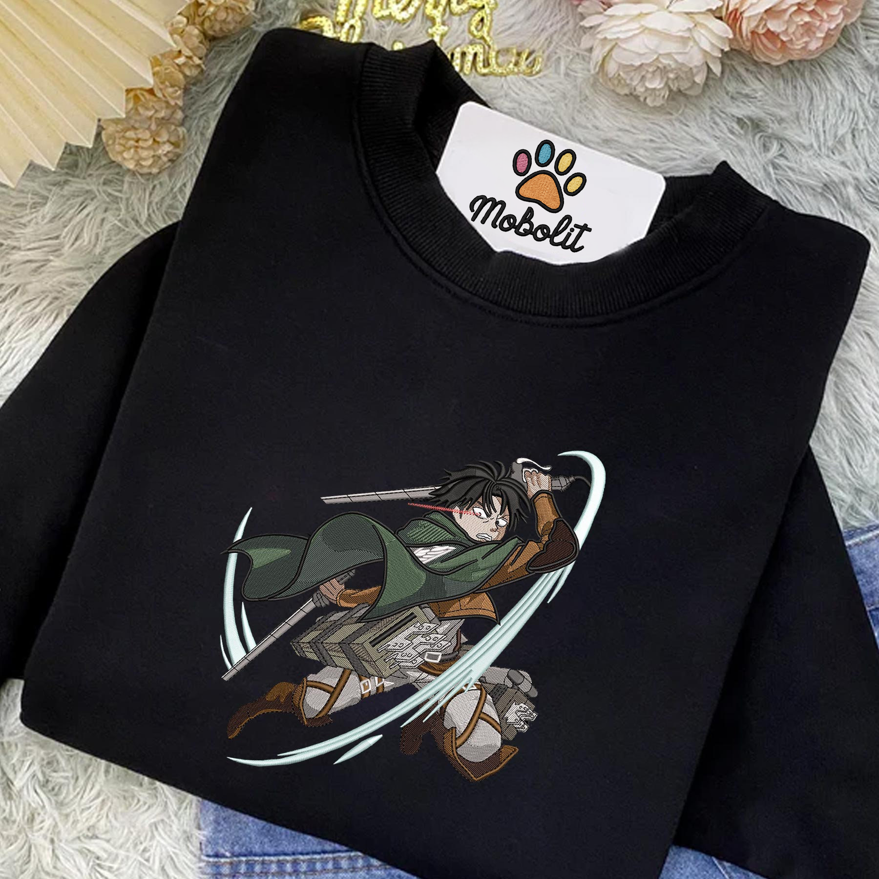 Anime  Levi Ackerman | Attack on Titan  Embroidered Sweatshirt Tshirt Hoodie For Fan