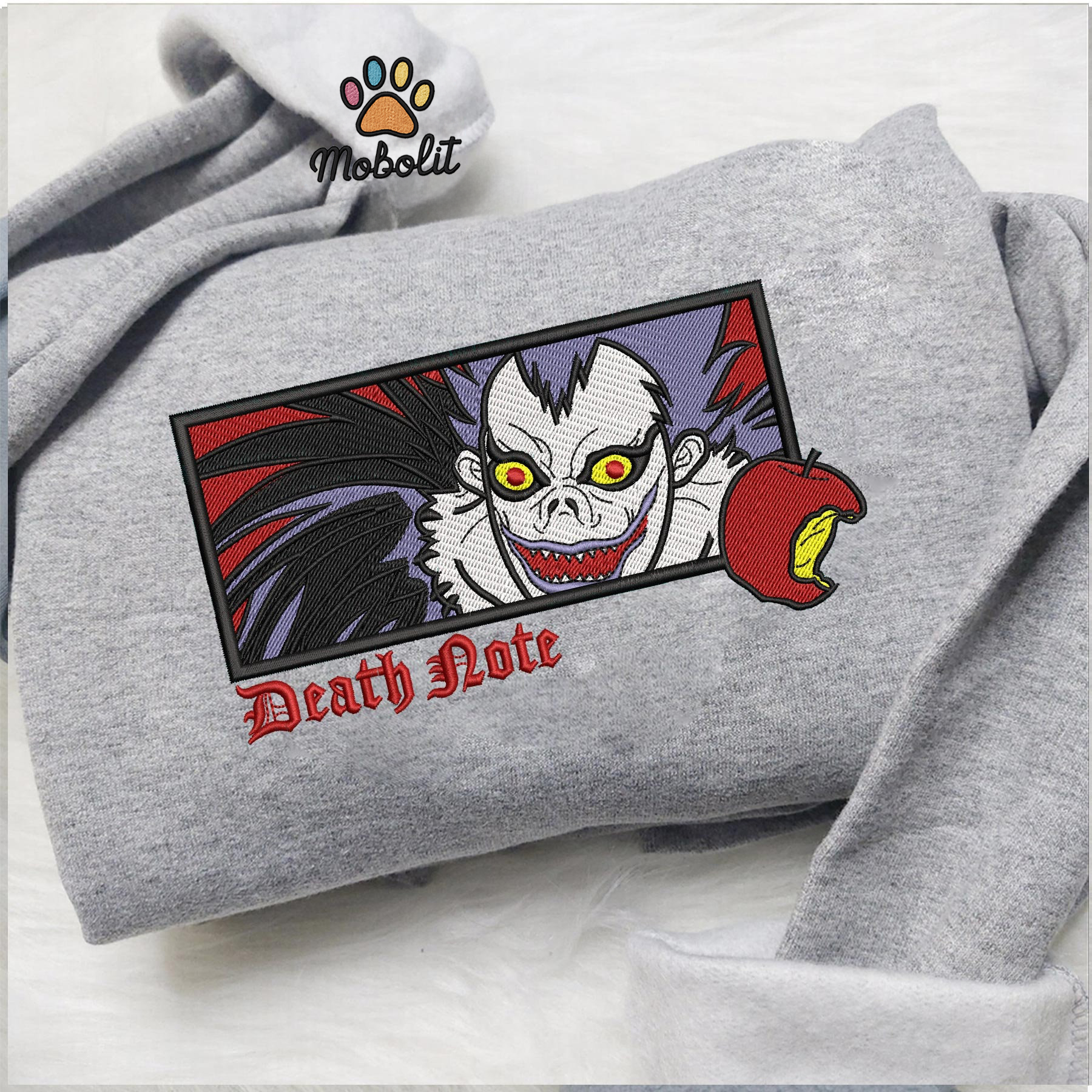 Anime Ryuk Death Note White Apple Embroidered Sweatshirt Tshirt Hoodie For Fan