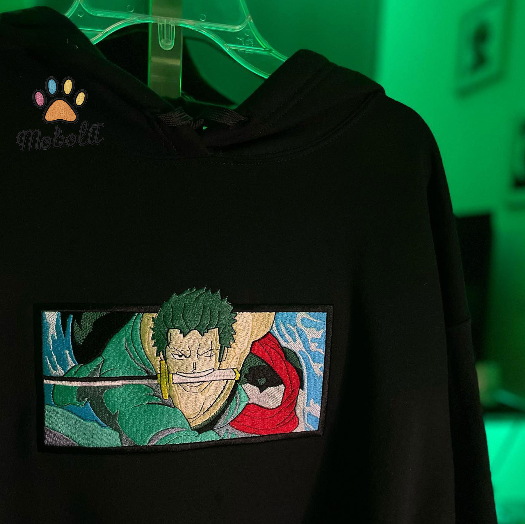 Roronoa Zoro Pirate Hunter One Piece Anime Lover Sweatshirt, Embroidered, Embroidery Sweatshirt Tshirt Hoodie For Fan Gift For Her, Gift For Him