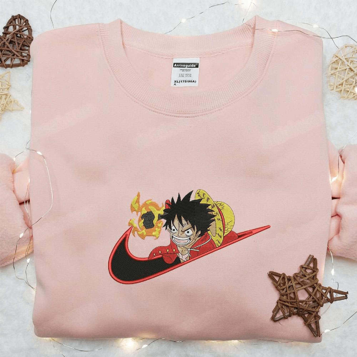 Luffys Red Hawk x Swoosh One Piece Hoodie Tshirt Embroidered Sweatshirt For Fan Anime  For All Occasions