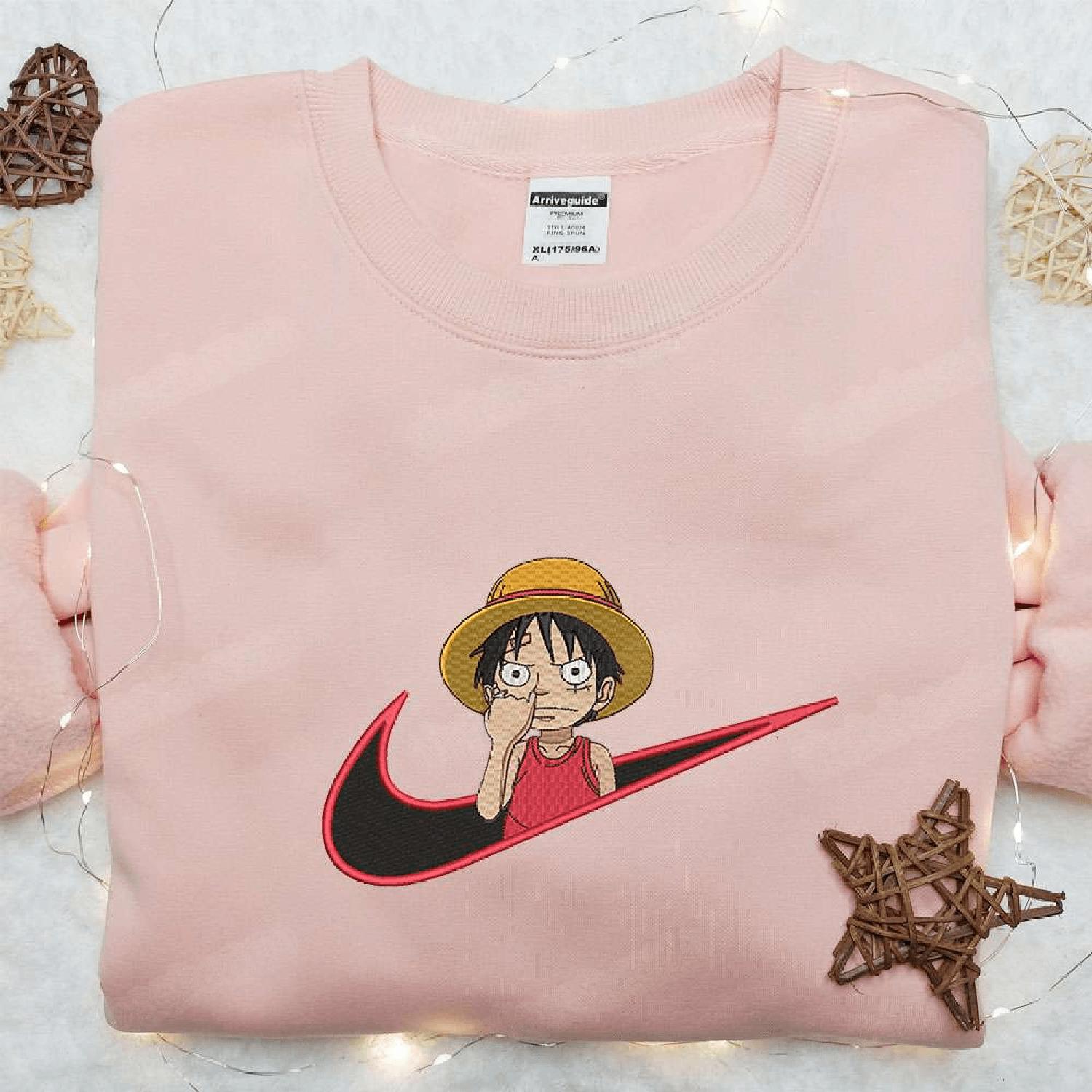 Monkey D. Luffy Kid x  Swoosh Anime One Piece  Hoodie Tshirt Embroidered Sweatshirt For Fan