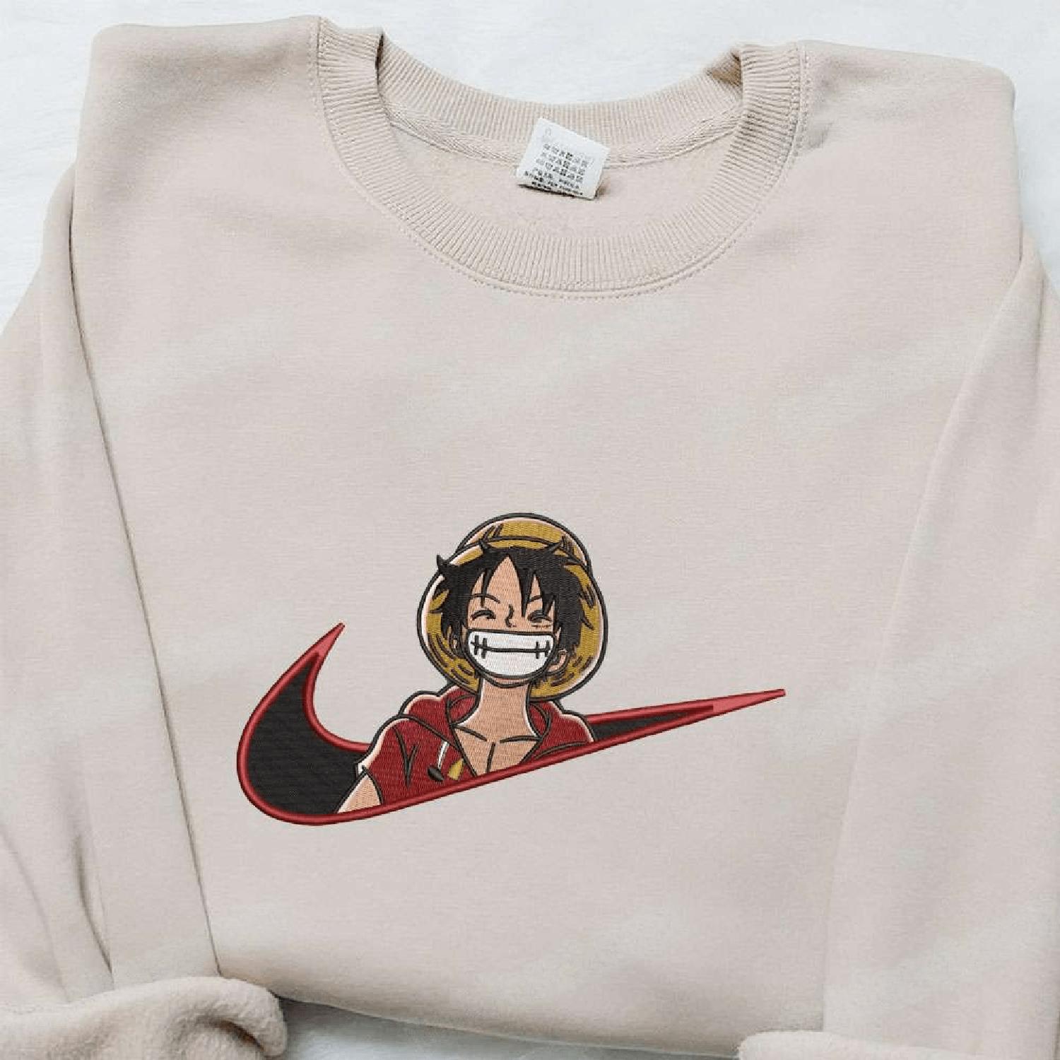 Monkey D. Luffy Laughing x Swoosh One Piece Hoodie Tshirt Embroidered Sweatshirt For Fan Cool Anime Clothing