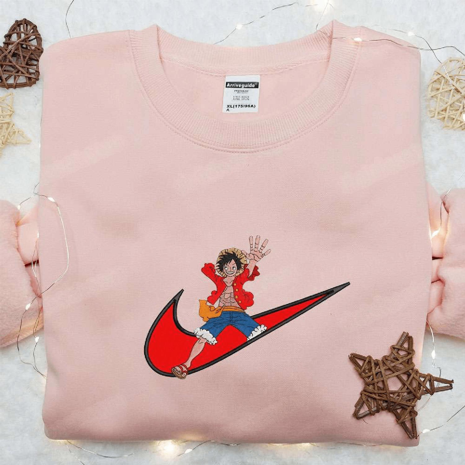 Monkey D. Luffy x  Swoosh Anime One Piece Hoodie Tshirt Embroidered Sweatshirt For Fan