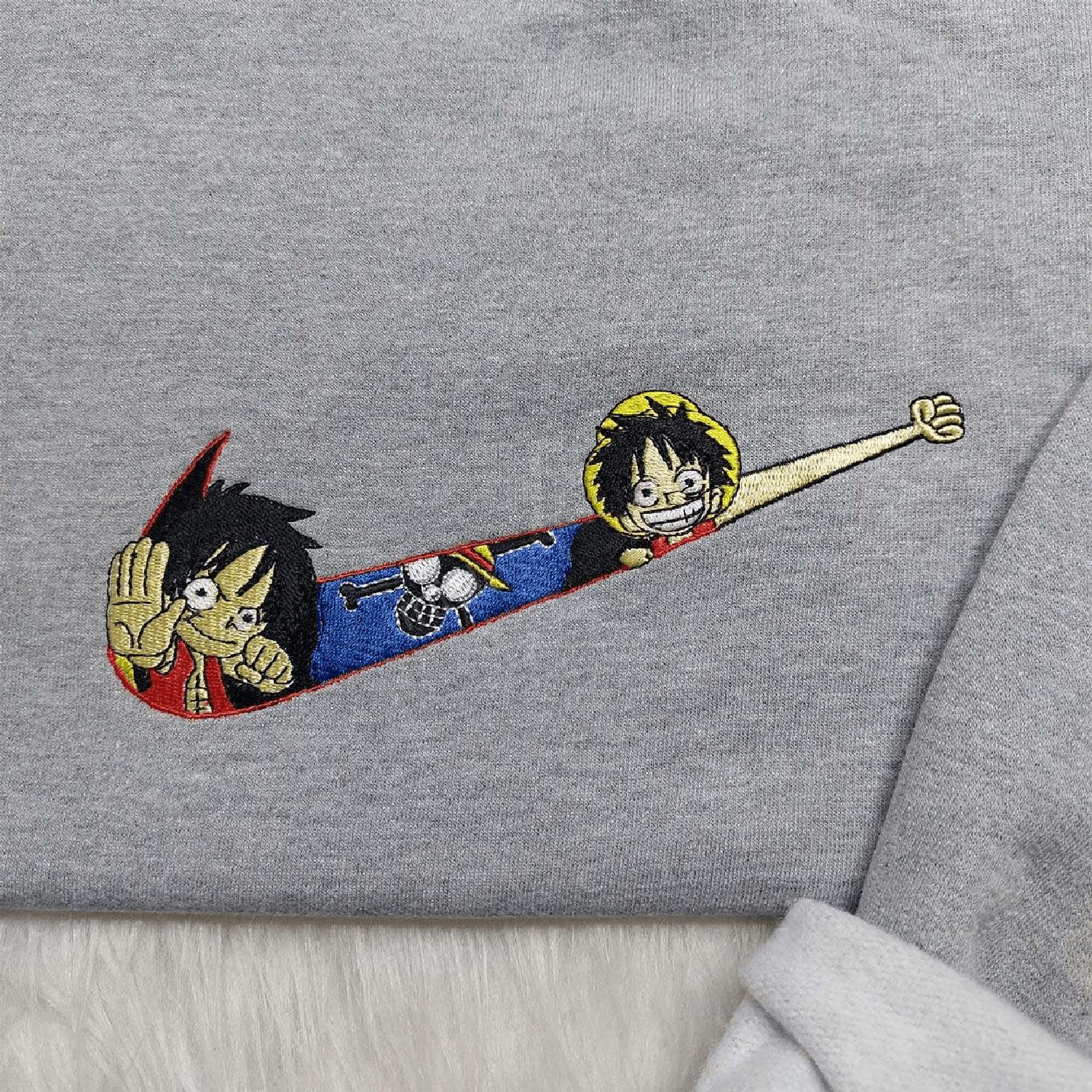 Monkey D. Luffy One Piece Anime x  Swoosh  Hoodie Tshirt Embroidered Sweatshirt For Fan