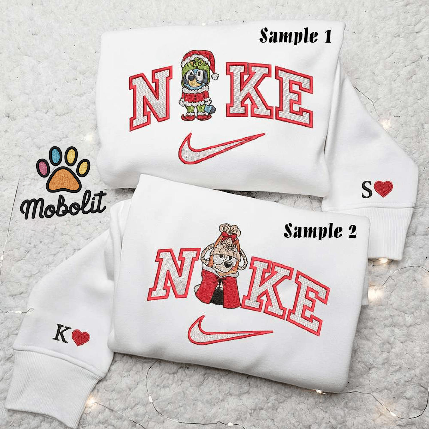 Bluey And Bingo Grinch Cindy Lou  Couple Cartoon Christmas Couple Matching Hoodie Tshirt Embroidered Sweatshirt For Fan