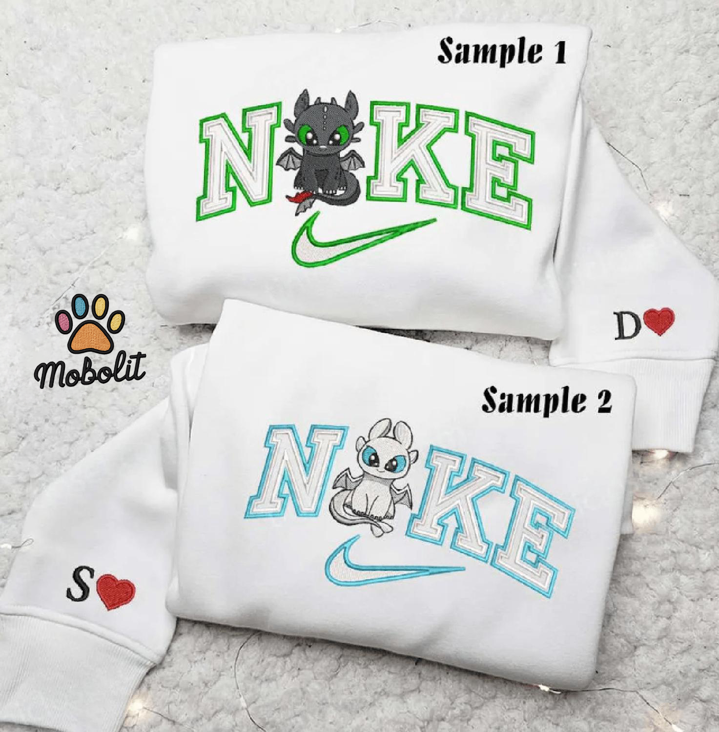 Chibi Toothless And Light Fury x NK1 Couple  Shirt, How To Train Your Dragon Cartoon  Valentine Custom Name Couple Matching Hoodie Tshirt Embroidered Sweatshirt For Fan