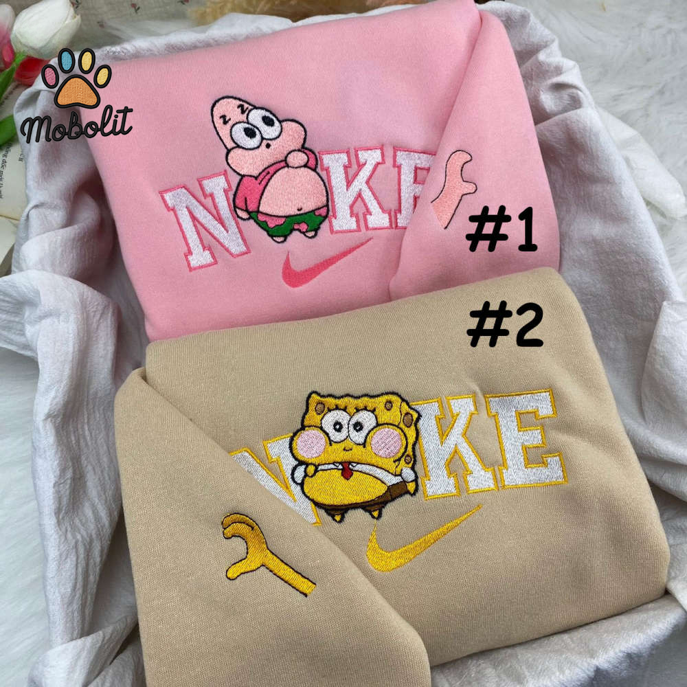 Combo Couple Cute Chibi Patrick Star and SpongeBob Embroidered Unisex Crewneck Tshirt Hoodie Sweatshirt, Birthday Gift, Gift for Him Her