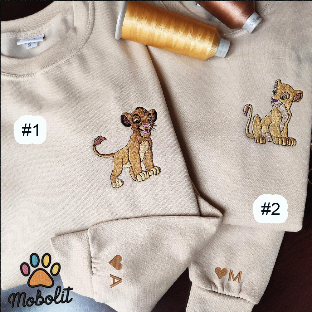 Combo Couple Embroidered Shirt, Custom Embroidered Simba Lion Cartoon Couple Lovely Shirt