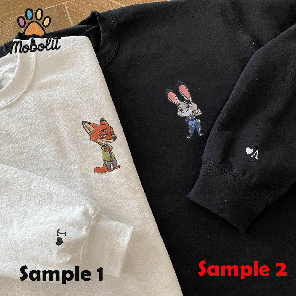 Combo Couple Embroidered Shirt, Custom Matching Couple Shirt, Cute Cartoon Rabbits Couples Embroidered Shirt