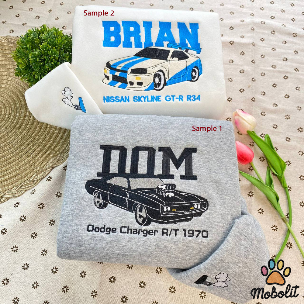 Fast And Furious Dom And Brian Car Embroidered Shirt, Matching Couple Shirt Gifts for Her