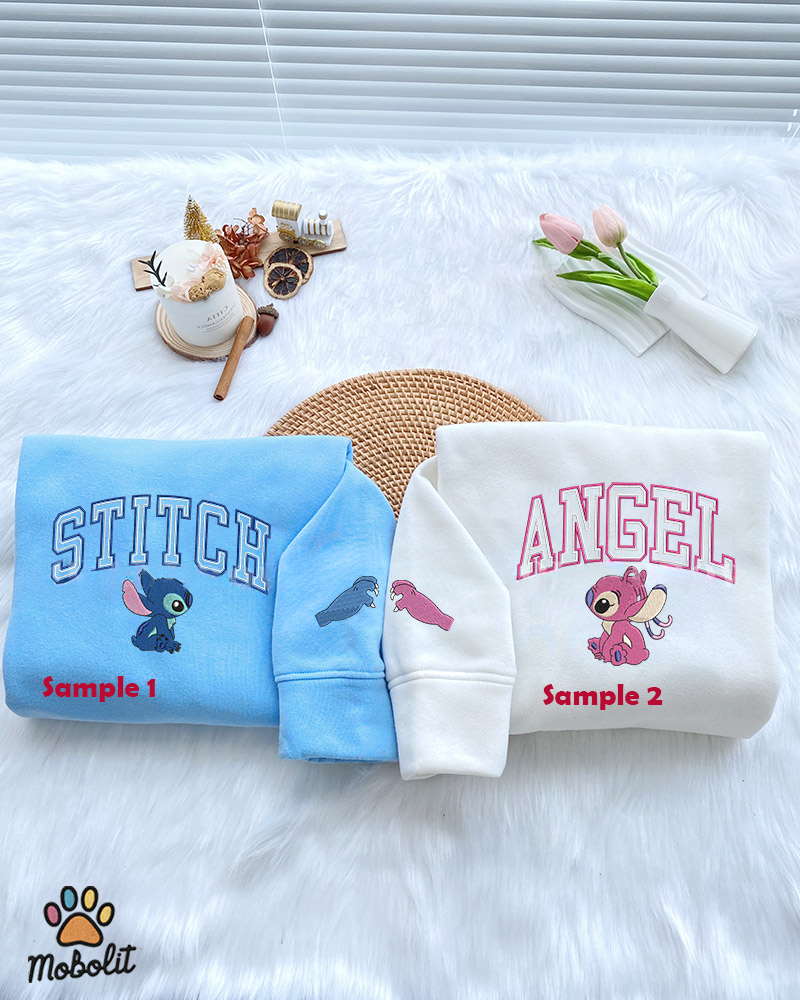 Stitch and Angel Ver 3 Embroidered Shirt Disney Characters Movie Fans Shirt Ohana Shirt