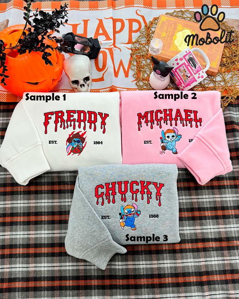 Stitch Halloween Version Michael Myers Chucky Freddy Krueger Hoodie Tshirt Embroidery Embroidered Sweatshirt For Fan