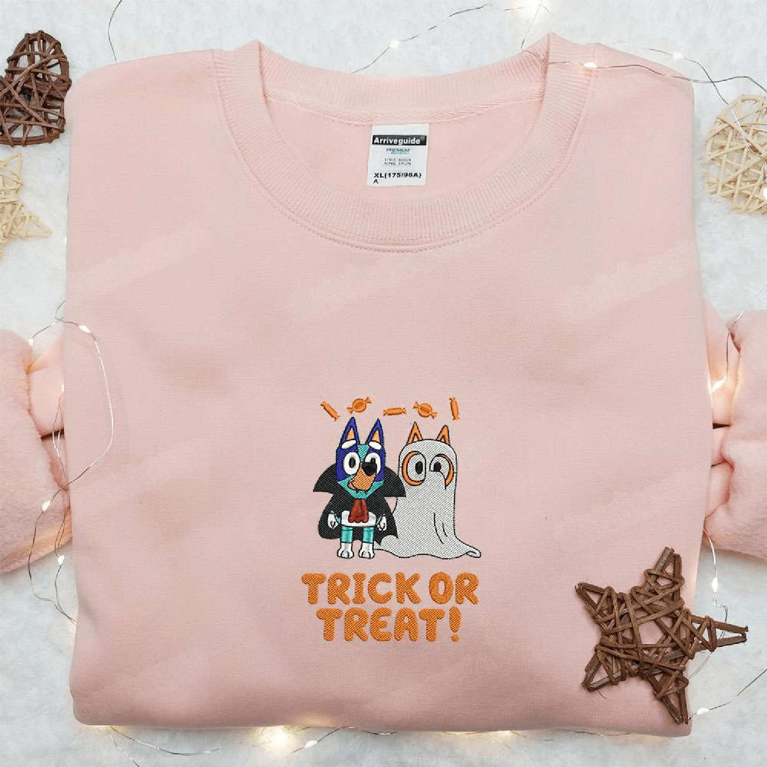 Bluey Trick Or Treat The Bluey Disney Halloween Gift Ideas Cartoon Hoodie Tshirt Embroidered Sweatshirt For Fan