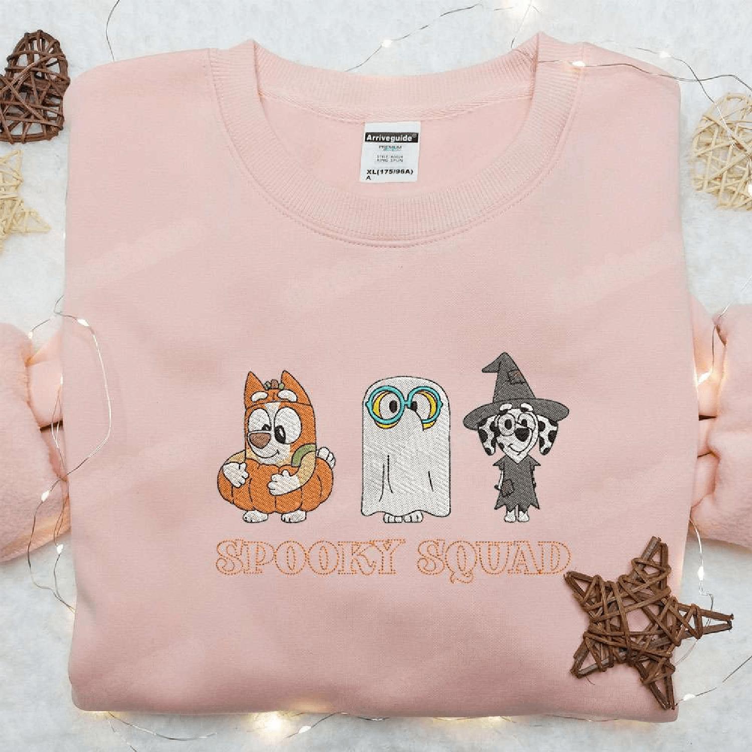 Bluey Spooky Squad, Disney Cartoon Hoodie Tshirt Embroidered Sweatshirt For Fan, Halloween Gift Ideas