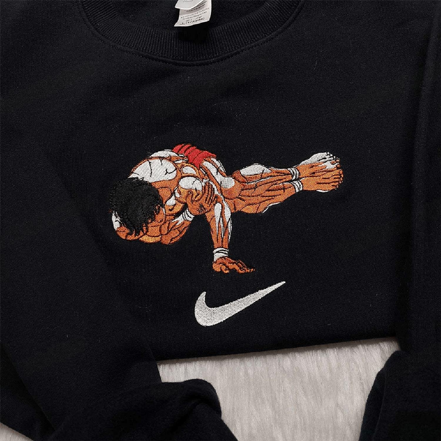 Baki Hanma Pose Challenge  Swoosh Baki The Grappler Anime Hoodie Tshirt Embroidered Sweatshirt For Fan