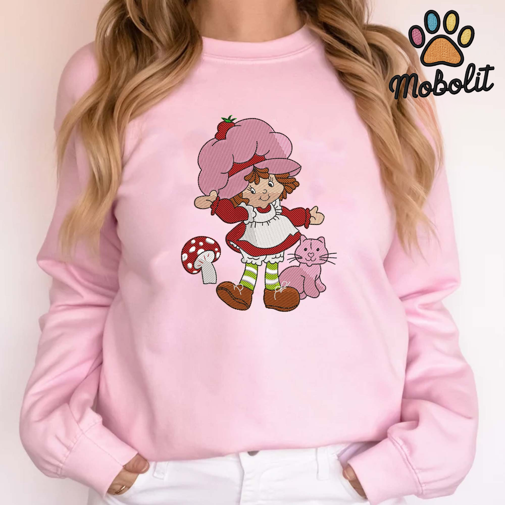 Strawberry Girl Mother s Day Cute Cartoon Character Hoodie Tshirt Embroidery Embroidered Sweatshirt For Fan