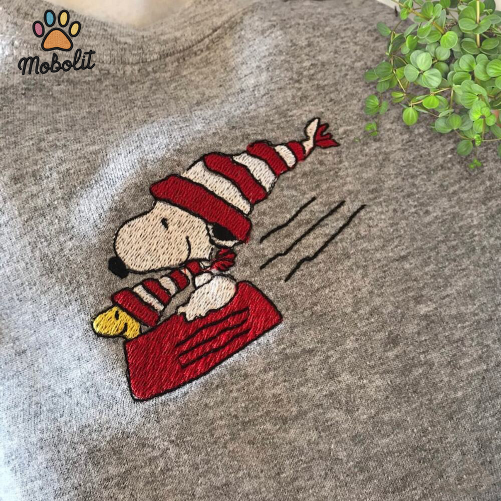 Snoopy and Woodstock Sledding Embroidered Shirt Birthday Gift For Women/Her/Him