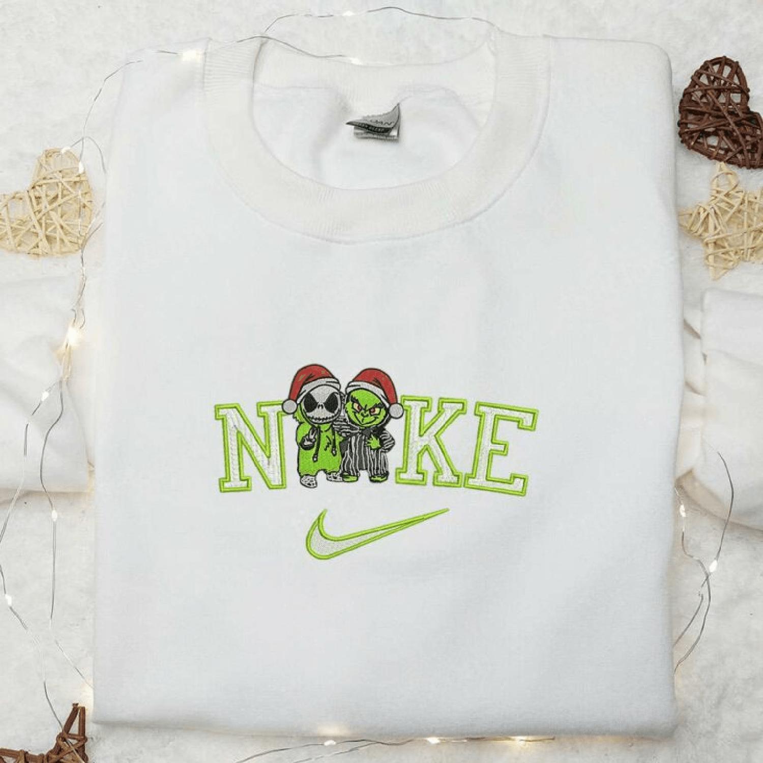 Baby Grinch and Jack Christmas Embroidered Shirt Gift for her Gift for him Birthday Xmas Halloween Gift