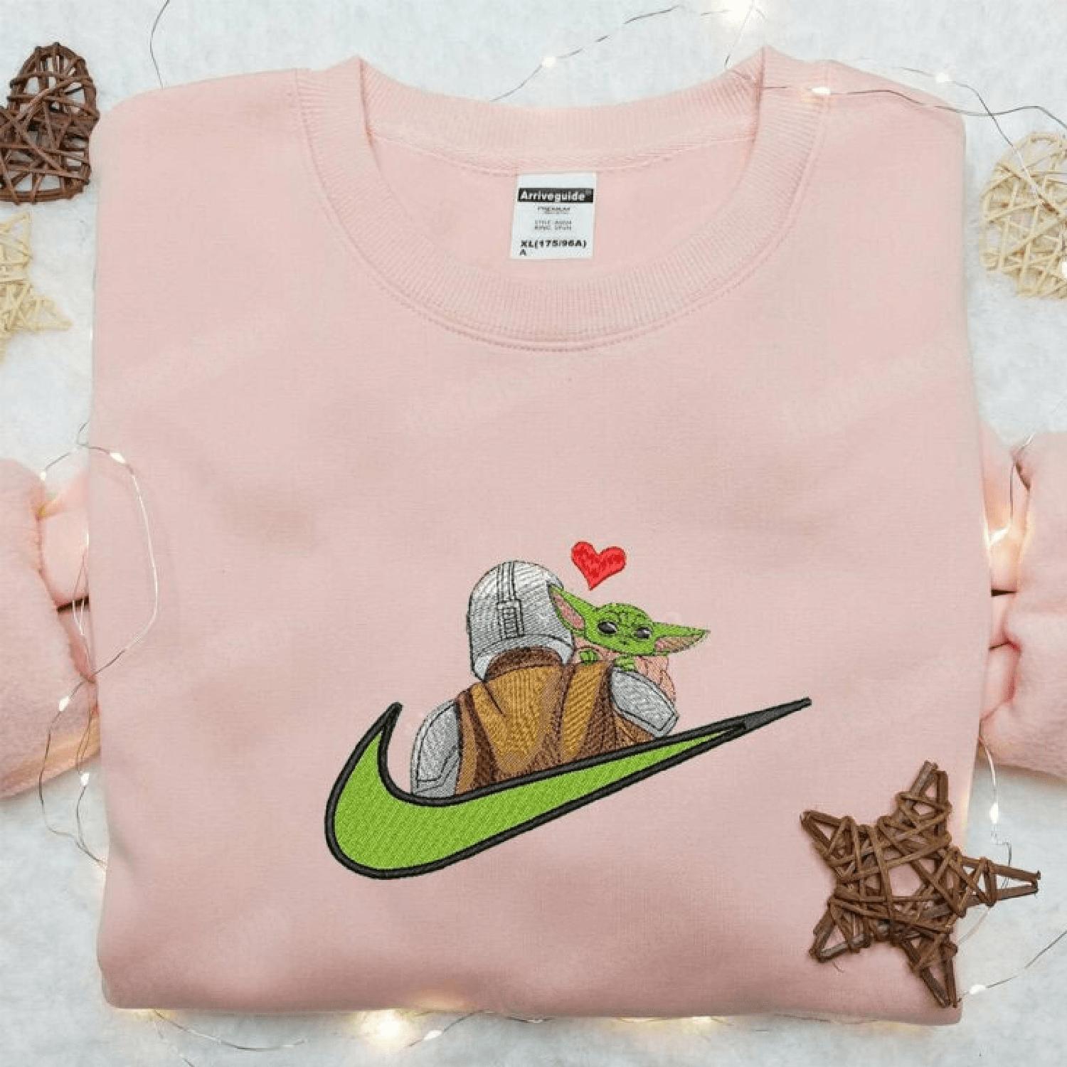 Baby Yoda Gif for Star Wars Lovers Movie Fan Gift Heart Swoosh Embroidered Shirt Gift for her Gift for him Birthday Xmas Halloween Gift