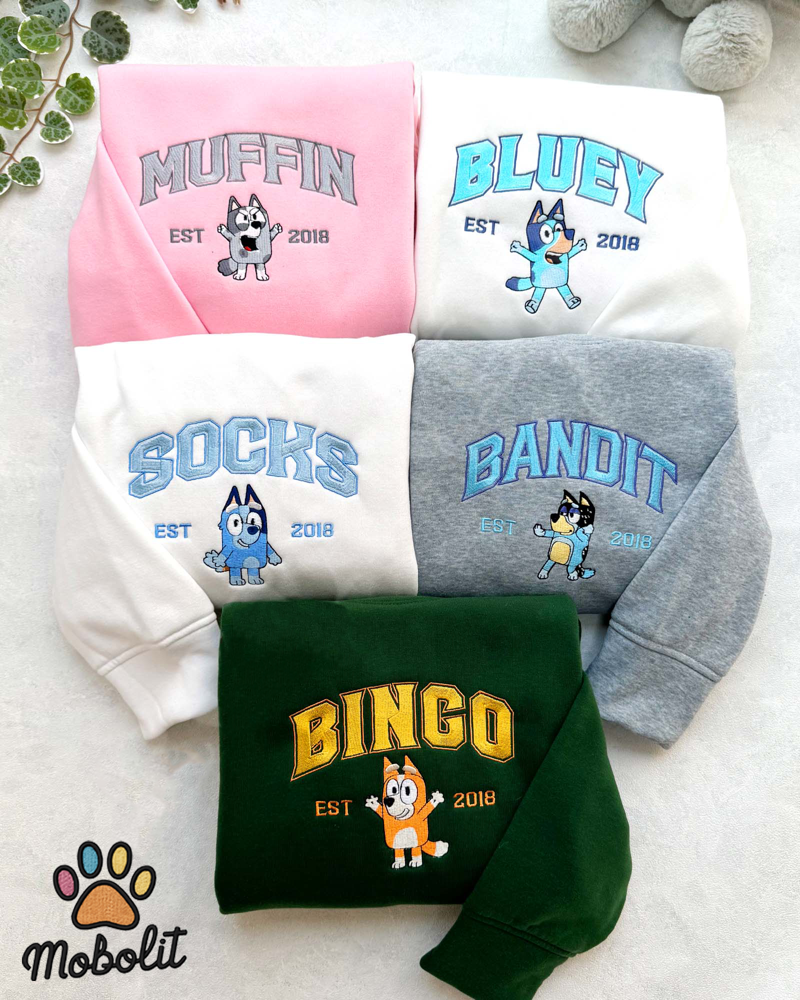 Bluey Family MUFFIN BLUEY SOCKS BANDIT BINGO Matching Embroidered, Embroidery Sweatshirt Tshirt Hoodie For Fan