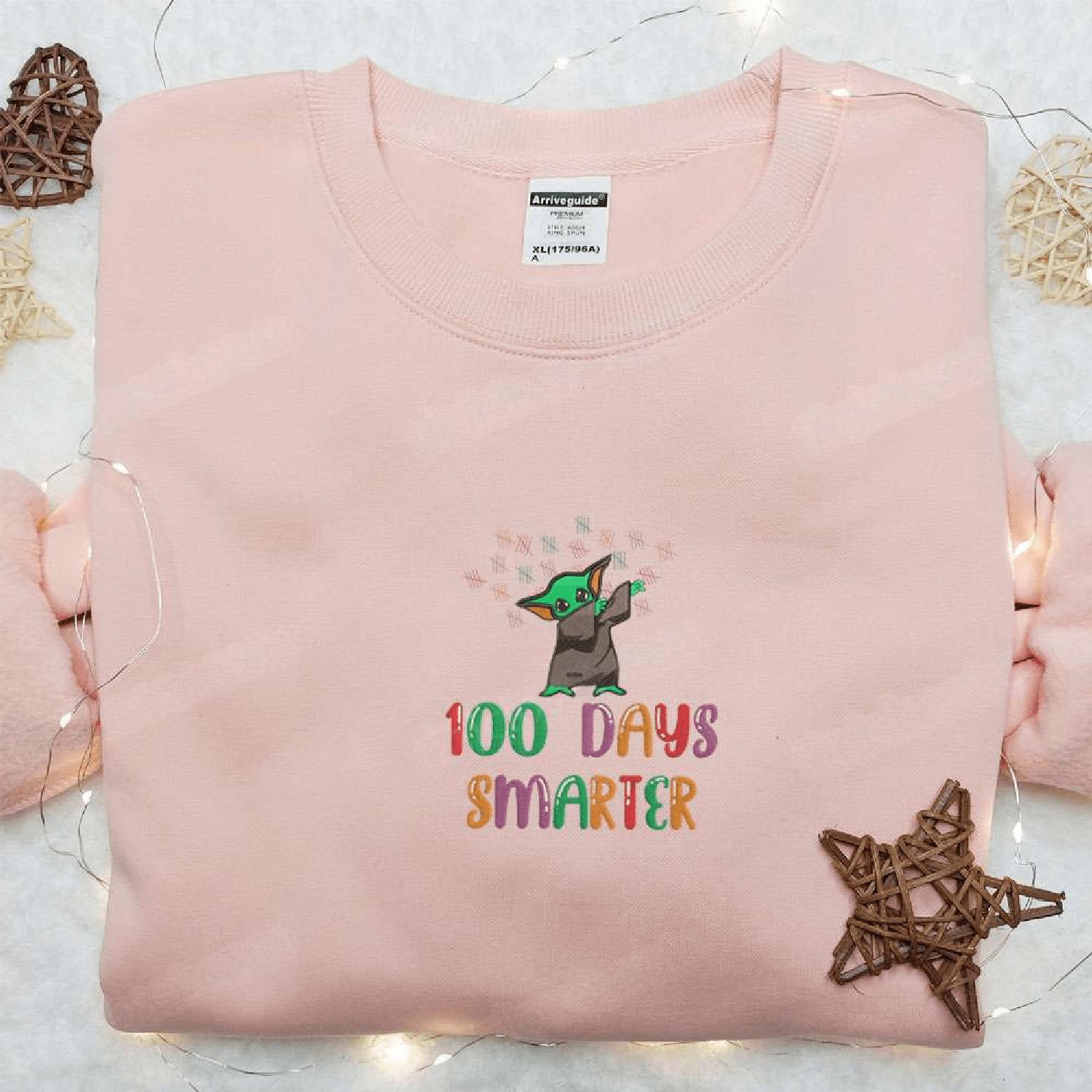 100 Days Smarter Baby Yoda Dabbing , Back To School Gift Idea  Hoodie Tshirt Embroidered Sweatshirt For Fan