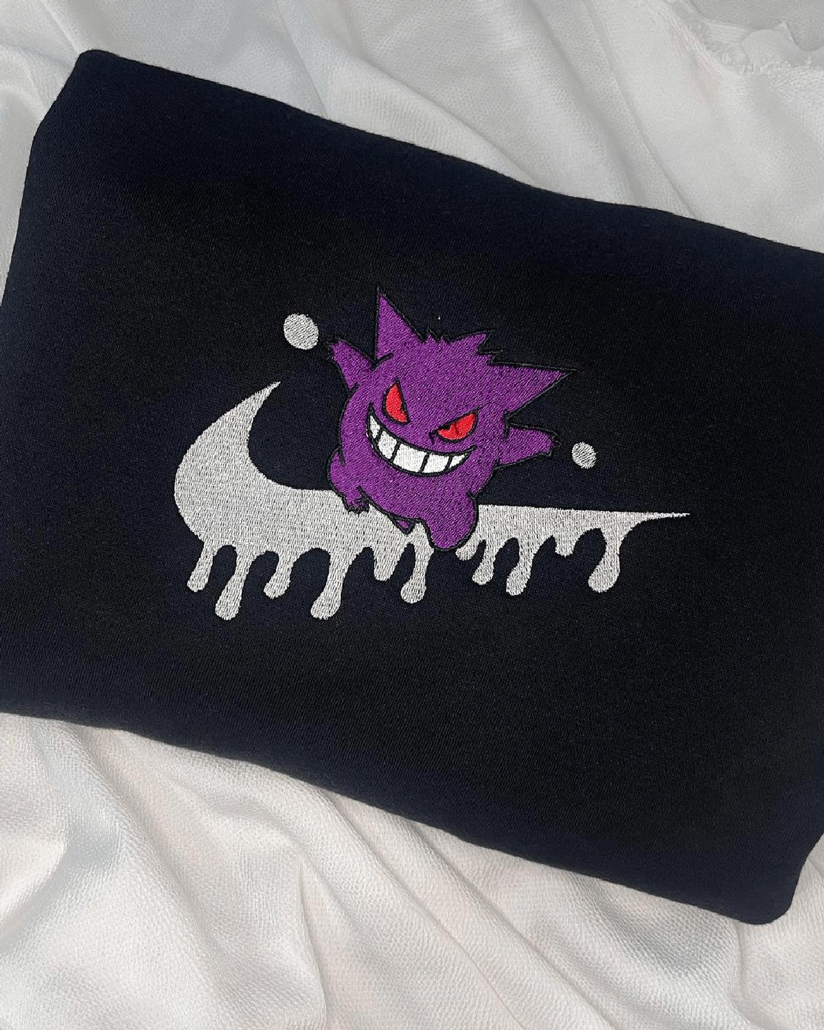 Black Gengar Pokemon Cartoon Vintage Embroidered, Embroidery Sweatshirt Tshirt Hoodie For Fan