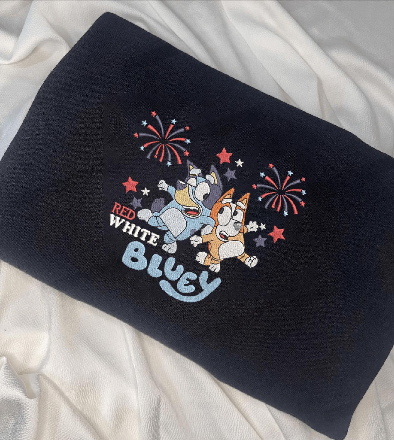 Bluey And Bingo  Bluey 4th Of July  Embroidered, Embroidery Sweatshirt Tshirt Hoodie For Fan