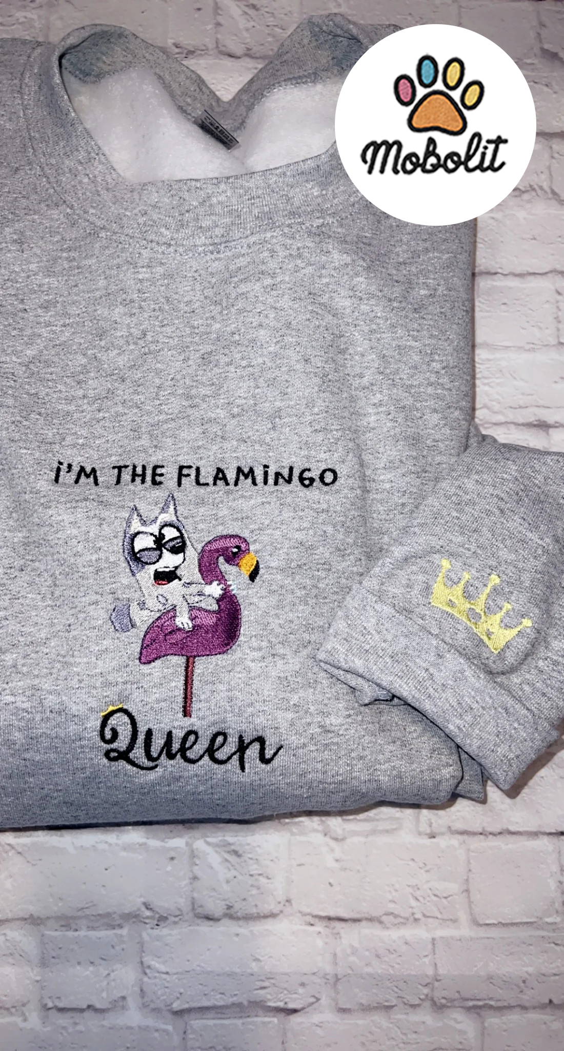 Bluey Im The Flamingo Queen Slipped On My Beans Bluey  Embroidered, Embroidery Sweatshirt Tshirt Hoodie For Fan